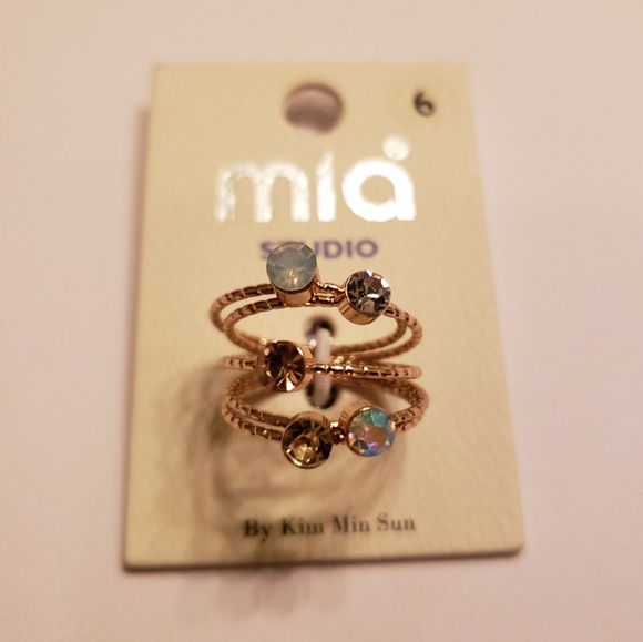 Set of 5 multi-colored gem rings - Picture 1 of 2